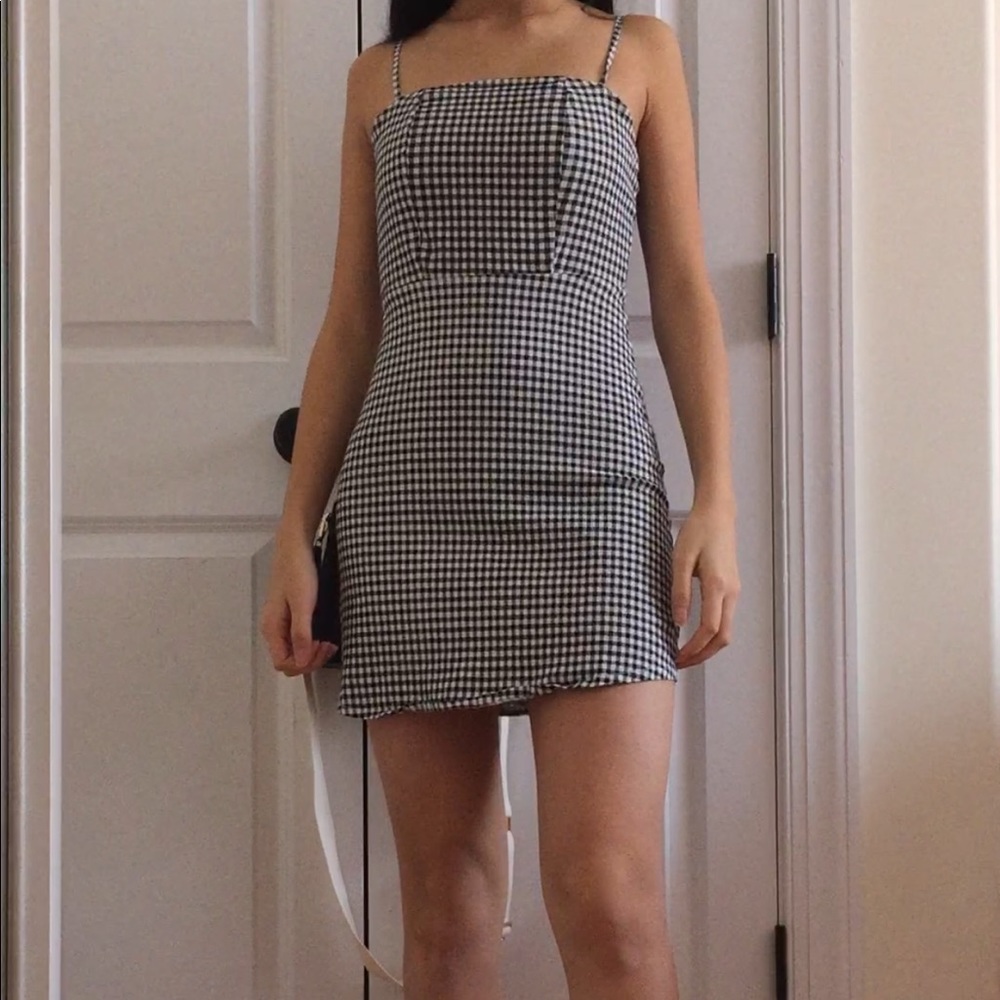 Black and white gingham mini dress